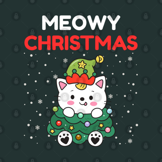 Meowy Christmas Cute Cat Dressed as Festive Tree by Creatifly Graphic Tees