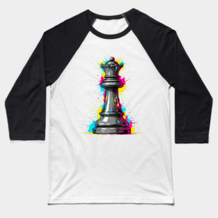 Colorful Chess Queen Splatter Art Strategy Game Baseball T-Shirt