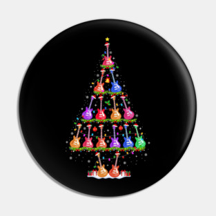 Guitar Christmas Tree Lights Funny Xmas Guitar Lover Pin