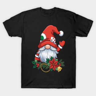 Christmas Gnome Waving Poinsettia Holiday T-Shirt