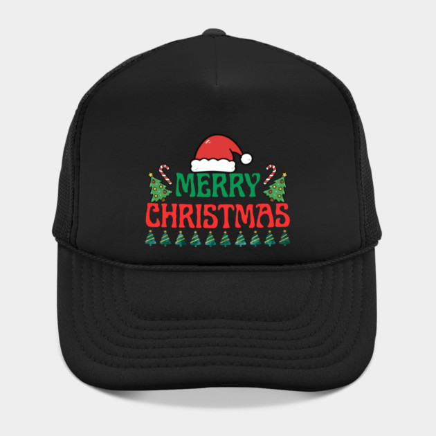 Merry Christmas Festive Trees and Santa Hat Holiday Theme by Creatifly Graphic Tees