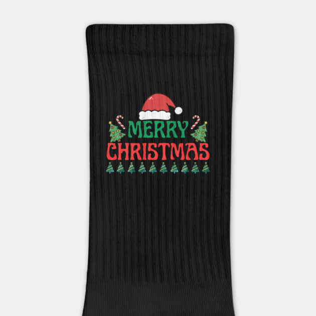 Merry Christmas Festive Trees and Santa Hat Holiday Theme by Creatifly Graphic Tees