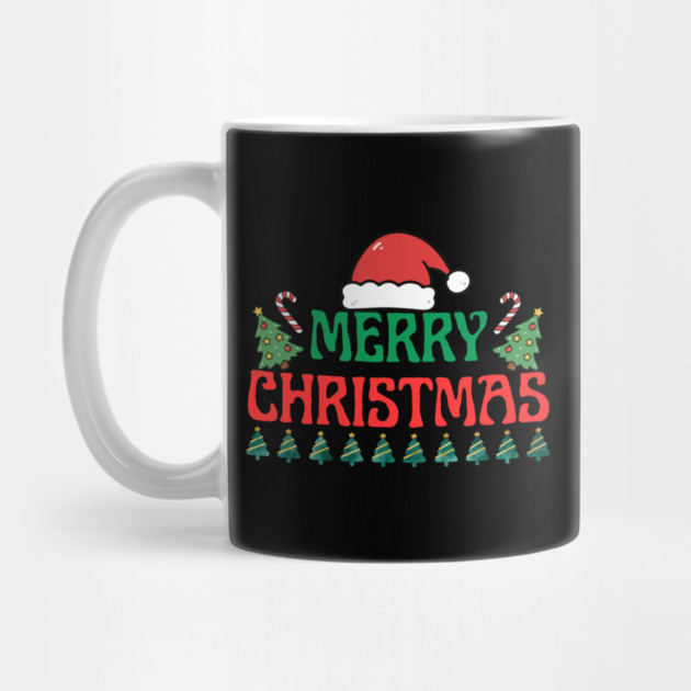 Merry Christmas Festive Trees and Santa Hat Holiday Theme by Creatifly Graphic Tees