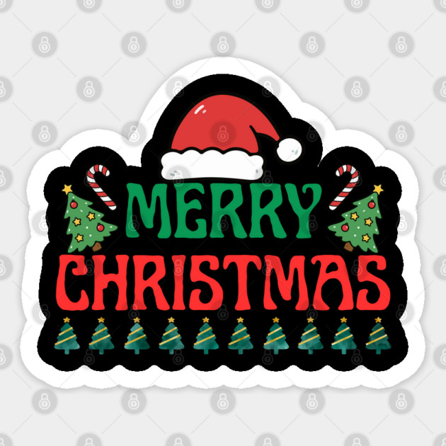 Merry Christmas Festive Trees and Santa Hat Holiday Theme Sticker by Creatifly Graphic Tees