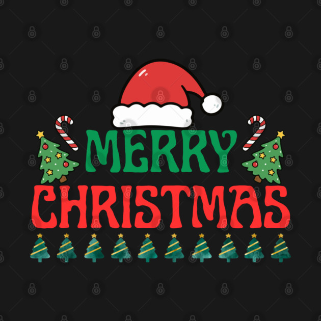 Merry Christmas Festive Trees and Santa Hat Holiday Theme by Creatifly Graphic Tees