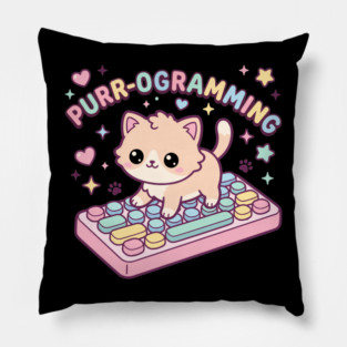 Purr-ogramming Cat Programmer Cute Kitten Pillow