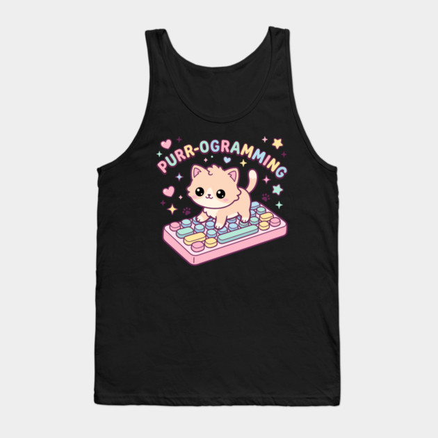Purr-ogramming Cat Programmer Cute Kitten Tank Top by belownormal