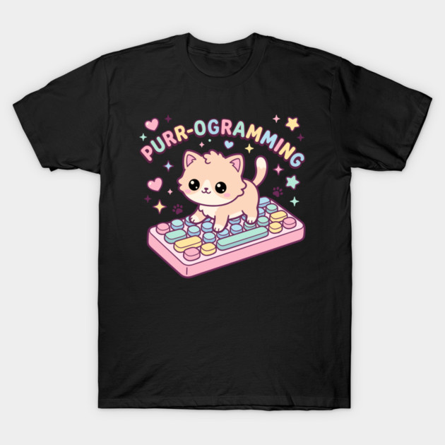 Purr-ogramming Cat Programmer Cute Kitten T-Shirt by belownormal