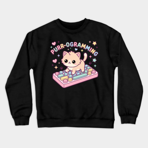 Purr-ogramming Cat Programmer Cute Kitten Crewneck Sweatshirt by belownormal