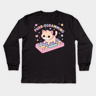 Purr-ogramming Cat Programmer Cute Kitten Kids Long Sleeve T-Shirt