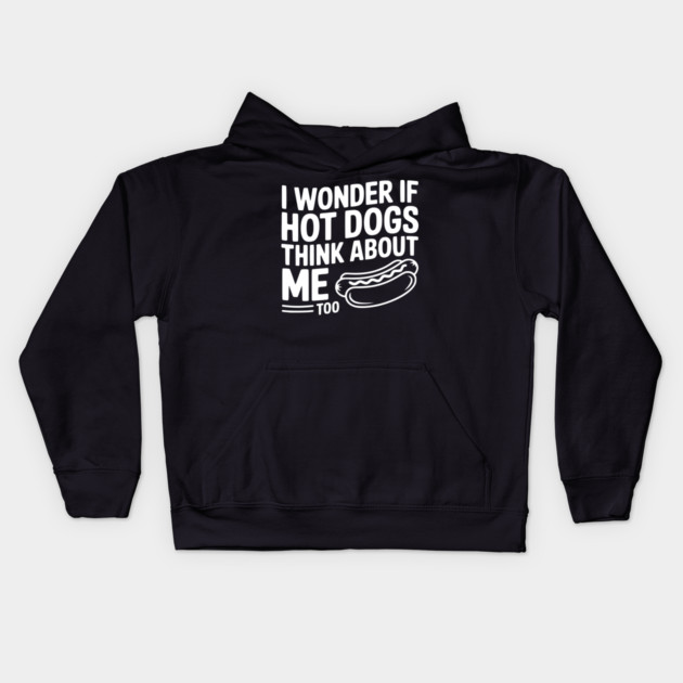 I Wonder if Hot Dogs Think About Me Too Kids Hoodie by Frank Ring