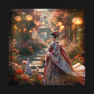 Geisha in a Lantern-Lit Garden T-Shirt