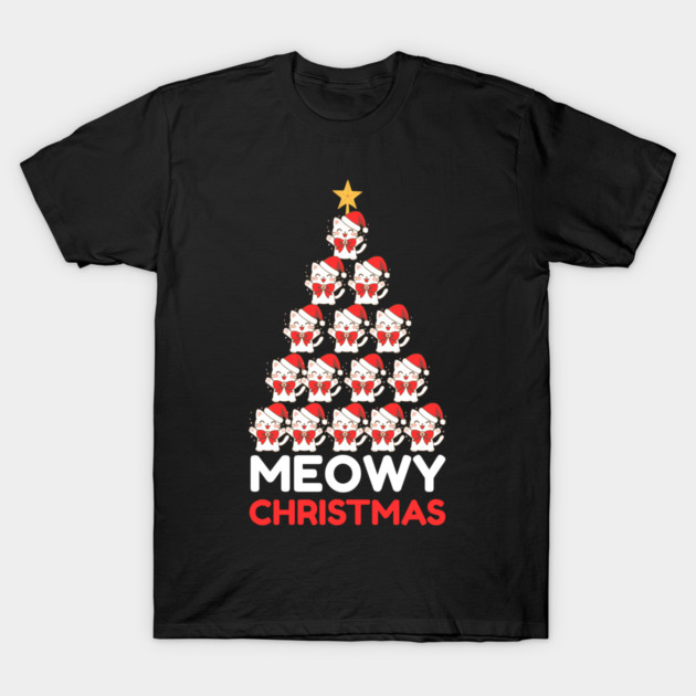 Meowy Cat Tree Christmas T-Shirt by Creatifly Graphic Tees