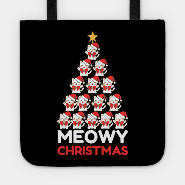 Meowy Cat Tree Christmas Tote by Creatifly Graphic Tees