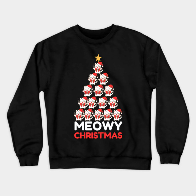 Meowy Cat Tree Christmas Crewneck Sweatshirt by Creatifly Graphic Tees