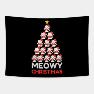 Meowy Cat Tree Christmas Tapestry
