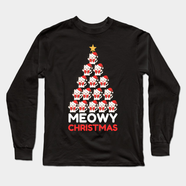 Meowy Cat Tree Christmas Long Sleeve T-Shirt by Creatifly Graphic Tees