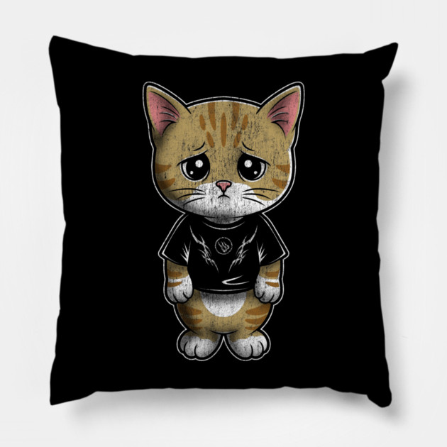 Sad Silly Kitten Pillow by Wrongteeshirt
