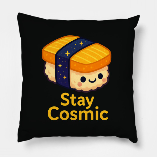 Stay Cosmic – Cute Space Sushi Art | Funny Kawaii Cosmic Food Tee Pillow by Anne Lee
