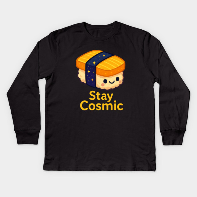 Stay Cosmic – Cute Space Sushi Art | Funny Kawaii Cosmic Food Tee Kids Long Sleeve T-Shirt by Anne Lee