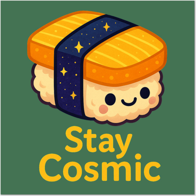 Stay Cosmic – Cute Space Sushi Art | Funny Kawaii Cosmic Food Tee Wall Art by Anne Lee