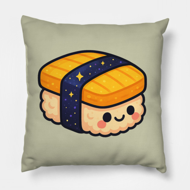 Cosmic Sushi Bite – Cute Space Sushi Art | Kawaii Galaxy Food Tee Pillow by Anne Lee