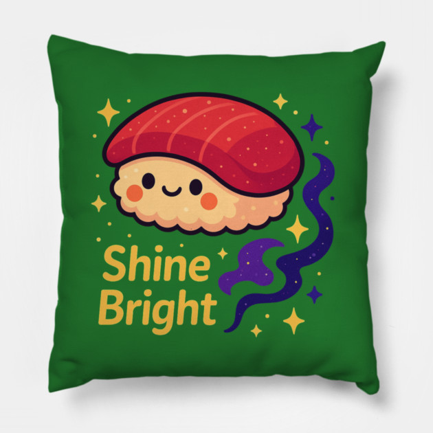 Shine Bright – Cute Space Sushi Art | Kawaii Cosmic Food Tee Pillow by Anne Lee