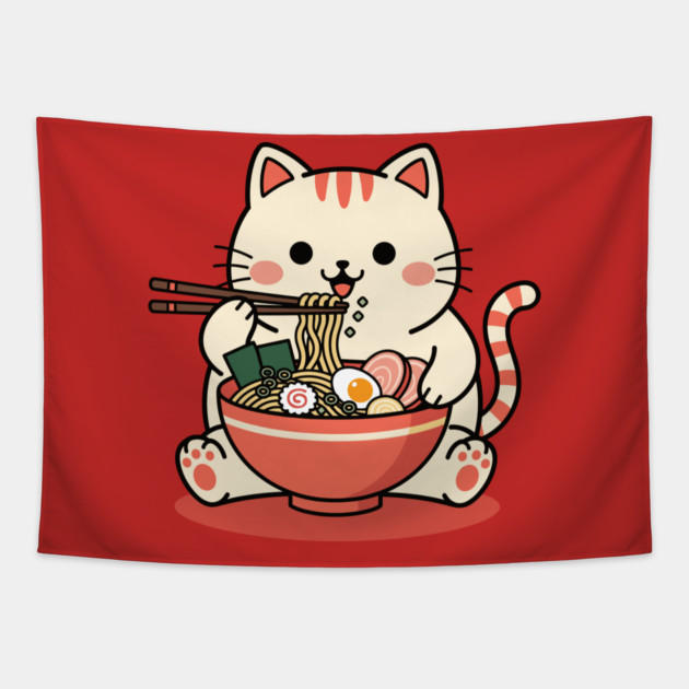 Purrfect Ramen Cat Tapestry by enrynz