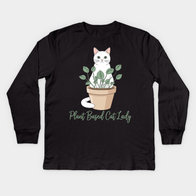 Plant Based Cat Lady Kids Long Sleeve T-Shirt by enrynz