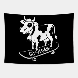 Rad Skateboarder Cow Tapestry