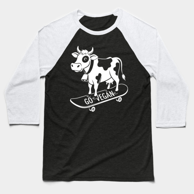 Rad Skateboarder Cow Baseball T-Shirt by Digironin