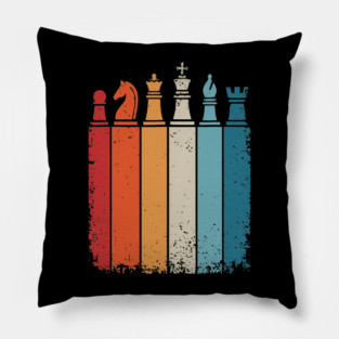 Vintage Chess Pieces Retro Stripes Board Game Player Pillow