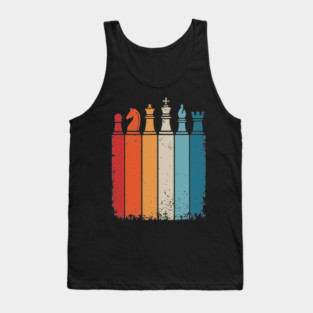 Vintage Chess Pieces Retro Stripes Board Game Player Tank Top
