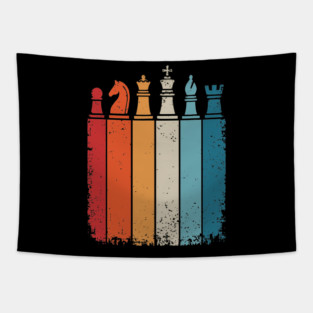Vintage Chess Pieces Retro Stripes Board Game Player Tapestry