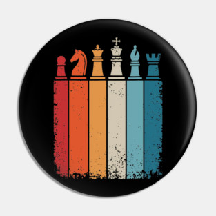 Vintage Chess Pieces Retro Stripes Board Game Player Pin