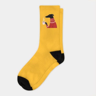 Cozy Greyhound Sipping Coffee Socks