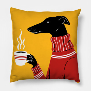 Cozy Greyhound Sipping Coffee Pillow