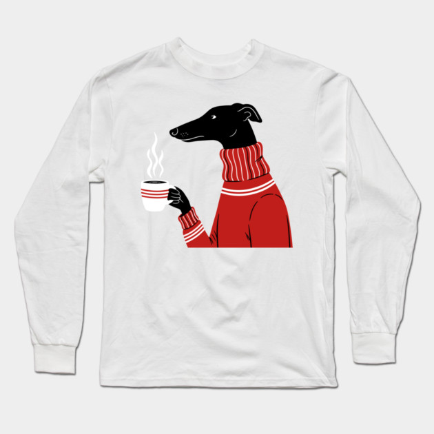 Cozy Greyhound Sipping Coffee Long Sleeve T-Shirt by enrynz
