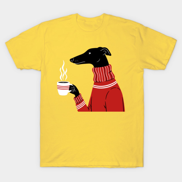 Cozy Greyhound Sipping Coffee T-Shirt by enrynz