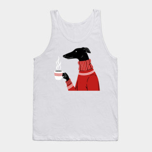 Cozy Greyhound Sipping Coffee Tank Top