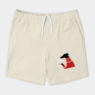 Cozy Greyhound Sipping Coffee Shorts