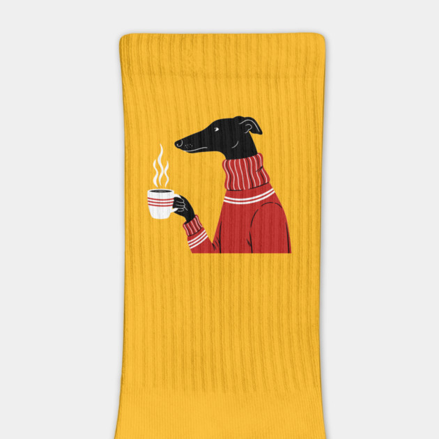 Cozy Greyhound Sipping Coffee by enrynz