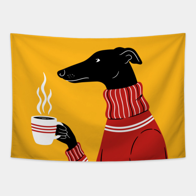 Cozy Greyhound Sipping Coffee Tapestry by enrynz