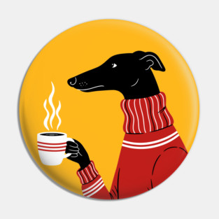 Cozy Greyhound Sipping Coffee Pin