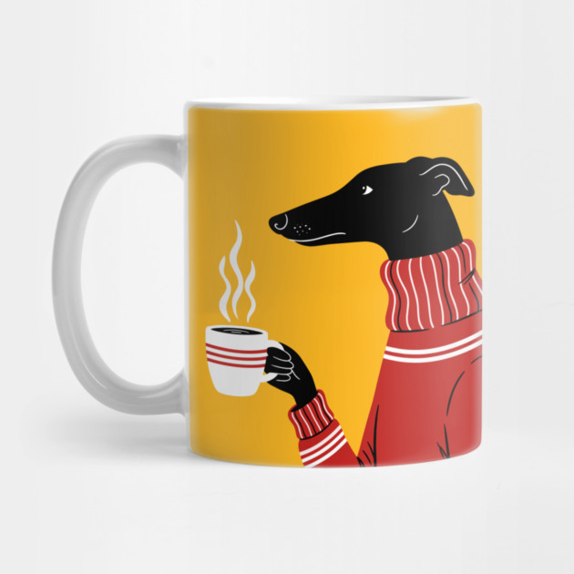 Cozy Greyhound Sipping Coffee by enrynz