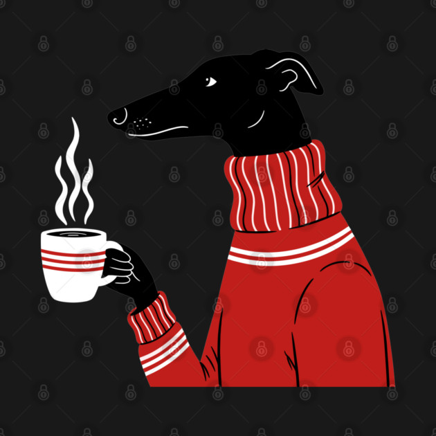 Cozy Greyhound Sipping Coffee by enrynz
