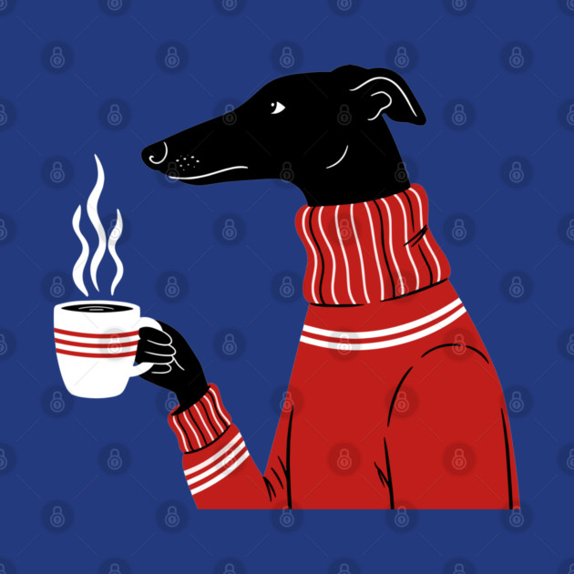 Cozy Greyhound Sipping Coffee by enrynz