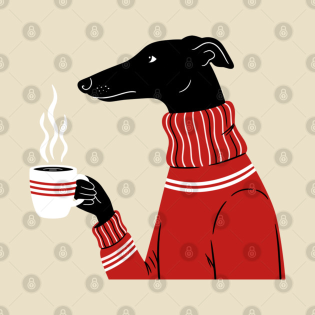 Cozy Greyhound Sipping Coffee by enrynz