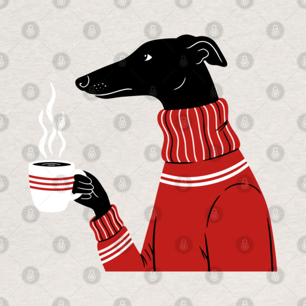 Cozy Greyhound Sipping Coffee by enrynz