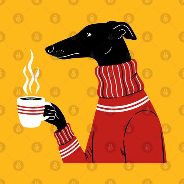 Cozy Greyhound Sipping Coffee by enrynz